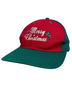 "Merry Christmas" Snapback Hat 100% Cotton Festive Holiday Red Green Vintage